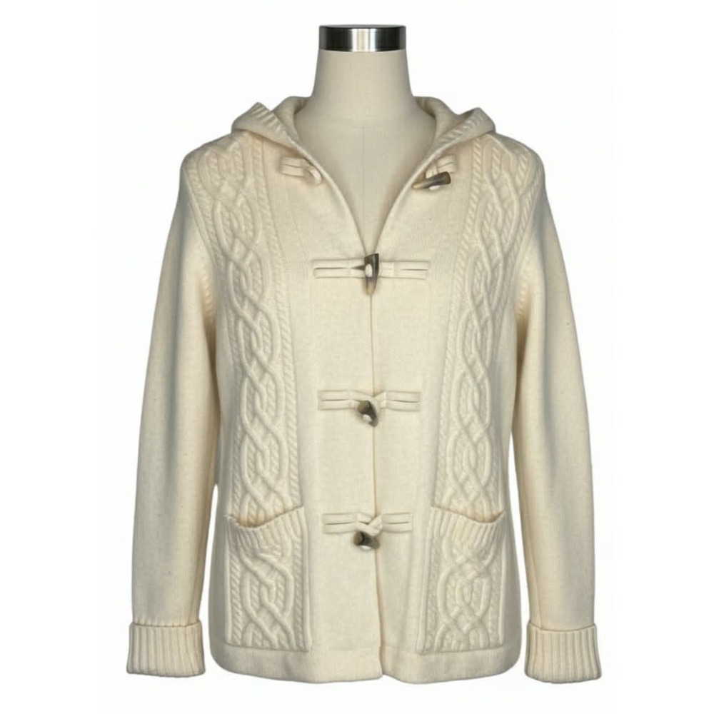 Vtg Lauren Ralph Lauren Ivory Cable‎ Fisherman Cashmere Wool Toggle Cardigan S
